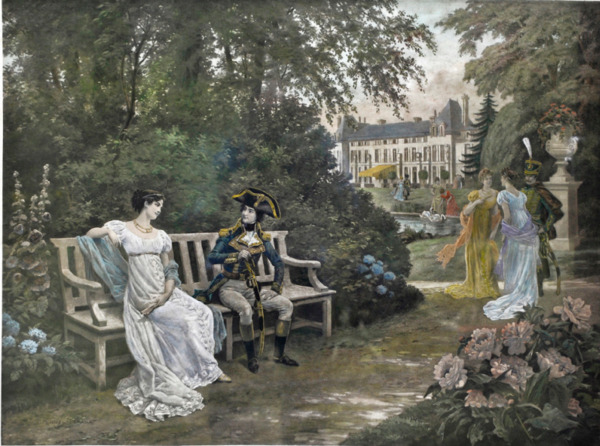 Bonaparte et Joséphine dans les jardins de Malmaison gravure H 85 l 101.png