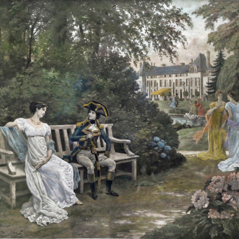 Bonaparte et Joséphine dans les jardins de Malmaison gravure H 85 l 101.png