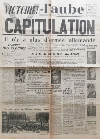 Le journal l'Aube publie à propos de la capitulation allemande.