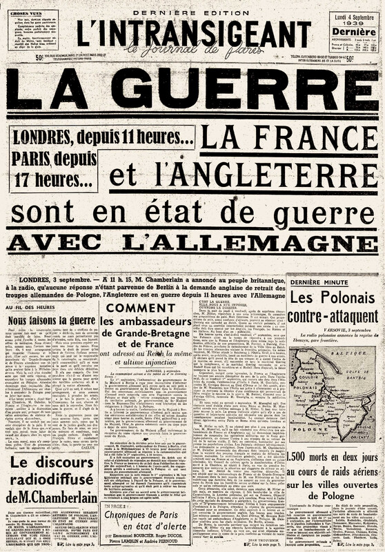 La France et le Royaume-Uni déclarent la guerre à L’Allemagne.